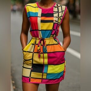 🎉Aokdis Sleeveless Colorful Lattice Chiffon Dress